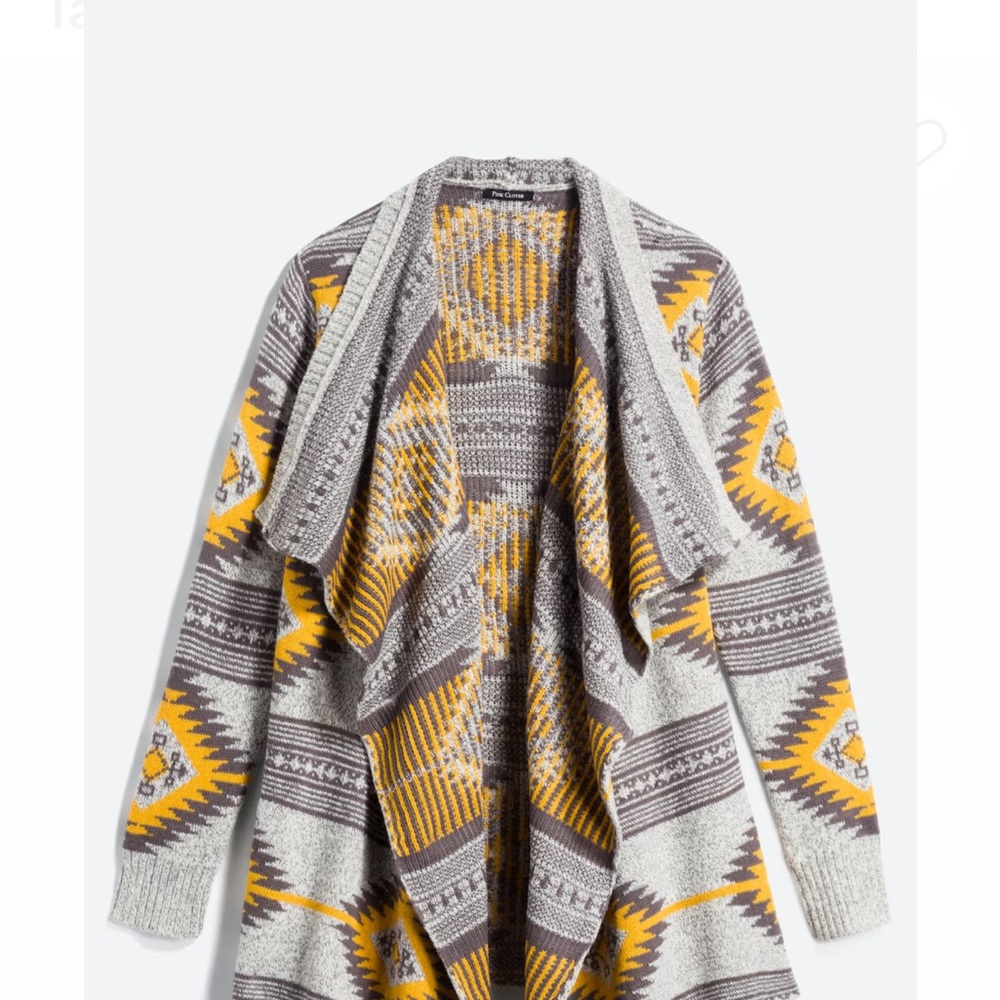 Pink Clover Gray and Yellow Geometric Cardigan